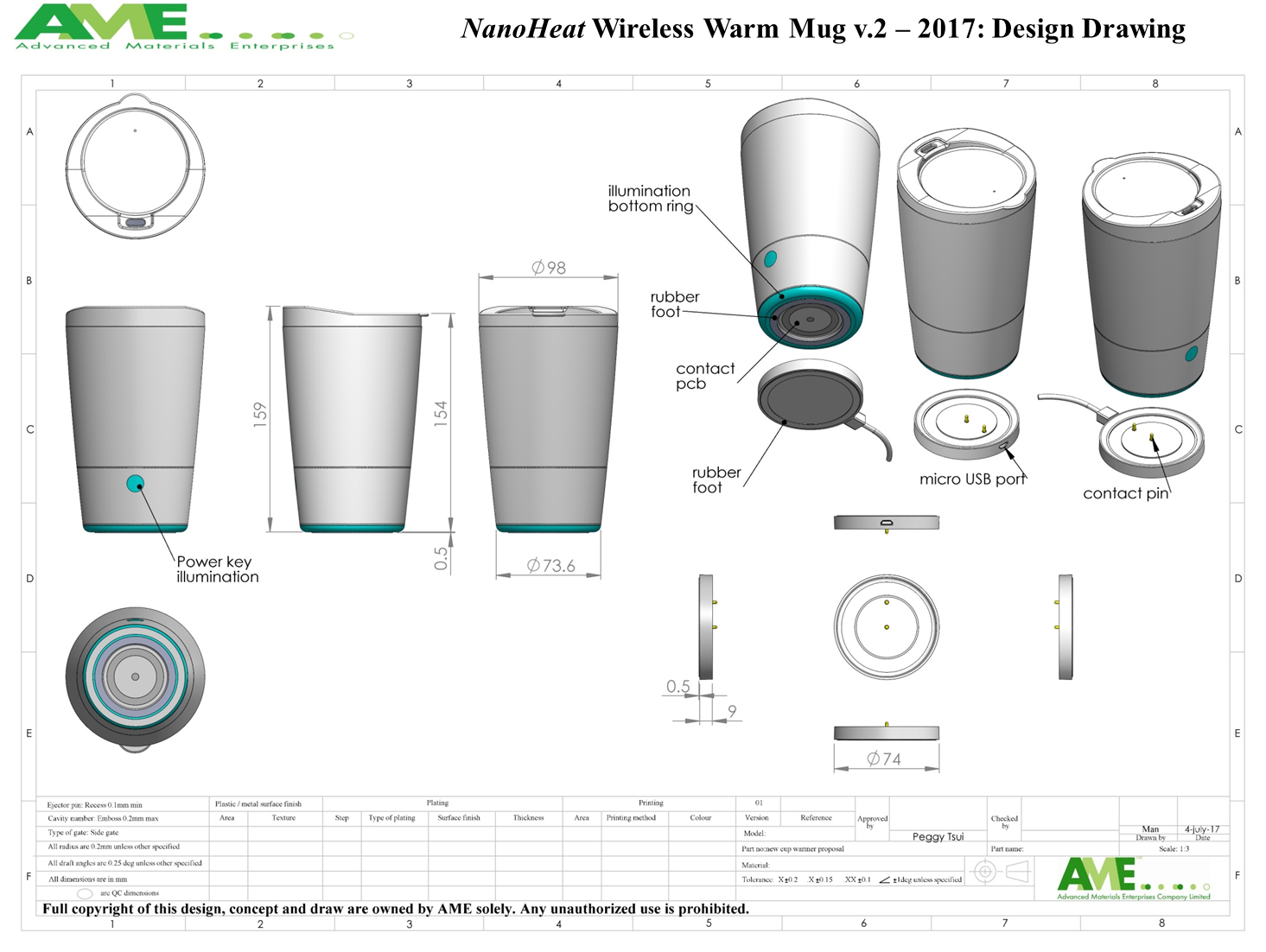 Design HMI  Wireless Temperature Control Hot Beverage Mug (145F – 165F)